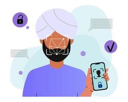 Man Using Facial Recognition on Smartphone vector