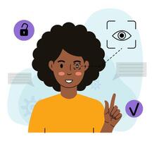 Woman Using Iris Scan Technology vector