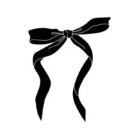 A simple black ribbon bow illustration, tied in a knot and with the tails flowing down. vector