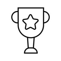 A black and white line drawing of a trophy with a star on it. vector