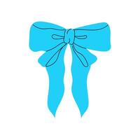A simple blue ribbon bow with a black outline. vector
