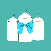 Three White Candles With Blue Bow vector