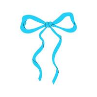 A simple, blue ribbon bow with two trailing tails. vector
