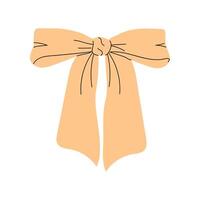 An illustration of a peach-colored bow with black outlines. vector