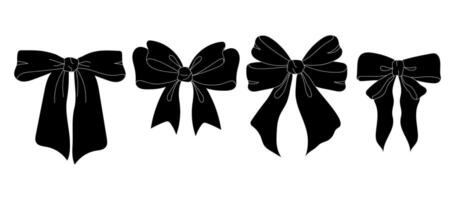 A simple illustration of four black bow silhouettes, each with a different style of tying. vector