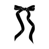 A black ribbon bow is tied with two long tails. vector