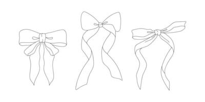 Three simple line drawings of bows, each with a different shape and style. vector