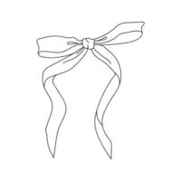 A simple line drawing of a bow with two long, flowing ribbons. vector
