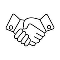 Two hands shaking in a line drawing icon. vector
