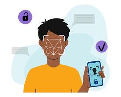 Man Using Facial Recognition on Smartphone vector