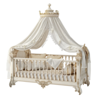 White Crib With A Canopy And A Teddy Bear on transparent Background Generative-AI png