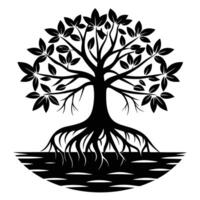 Mangrove Tree roots visible in a coastal setting silhouette on white background vector