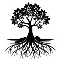 Mangrove Tree roots visible in a coastal setting silhouette on white background vector