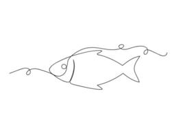 Fish continuous one line shape isolated illustration. vector