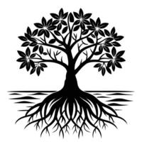 Mangrove Tree roots visible in a coastal setting silhouette on white background vector