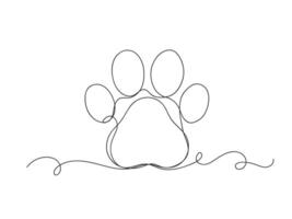 Animal paw print continuous one line shape isolated illustration. vector