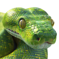 A green snake with a yellow head on transparent Background Generative-AI png