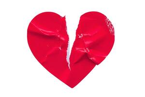 Red color broken heart shape sticker isolated on white background photo
