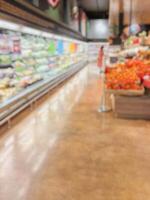 supermarket grocery store aisle and shelves blurred background photo