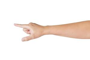 man hand touching or pointing to something isolated on white background photo