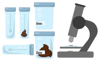 stool analysis and microscope, containers and equipment for laboratory research vector
