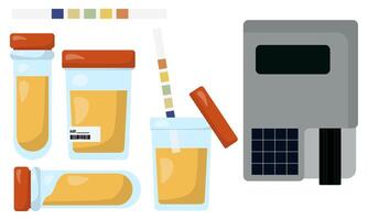 urine analyzer and test tubes with urine, containers and equipment for laboratory research vector