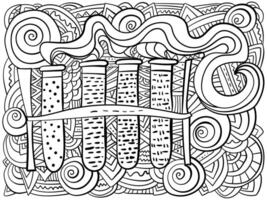 Stand with test tubes and ornate patterns science coloring page vector