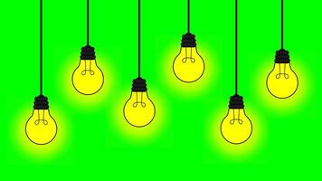 the hanging bulb with green background, lamp is on, bulb icon, yellow bright vector