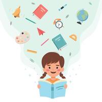 Cute little children with books on color background vector