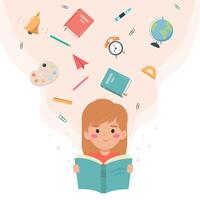 Cute little children with books on color background vector