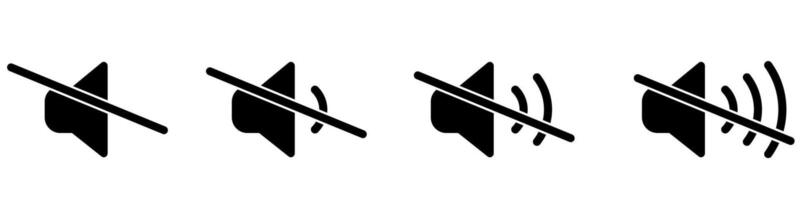 No sound black icon. Off volume sign. Audio symbol. Mute loud design object. Music interface illustration. vector