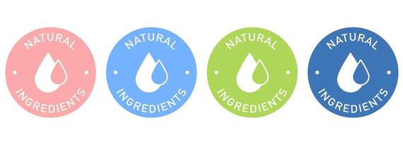 Natural ingredients label design for packaging. Water drop icon. vector