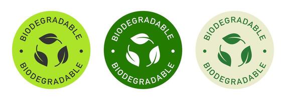 Biodegradable label design for packaging. Leaves icon. Recycling color sticker. vector