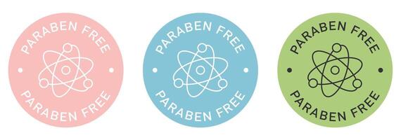 Paraben free label design for packaging. No parabenes icon. Chemical allergens free product color sticker. vector