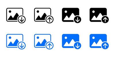Gallery download icon. Image delete sign. Photo upload symbol. Edit picture illustration. vector