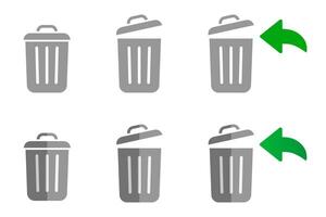 Open trashcan icon. Garbage can symbol. Delete sign. Trash container with arrow logo. Trash bucket illustration vector