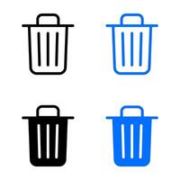 Trashcan icon. Garbage can symbol. Delete blue sign. Trash container logo. Trash bucket illustration vector