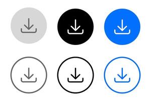 Download icon . Download blue button. Upload symbol. Load sign. Grey, blue and black button. vector