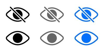 Hide icon eye. Hidden symbol. Invisible sign. Off button. Unseen pictogram. Crossed eye illustration. vector