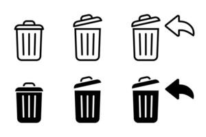 Open trashcan icon. Garbage can symbol. Delete sign. Trash container with arrow logo. Trash bucket illustration vector