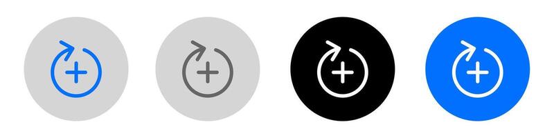 restore image icon. archive stories symbol. healing symbol. plus sign. more button. Grey, blue and black button. vector