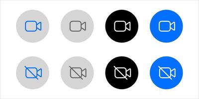 Cross on camera sign. Camcorder icon. Camera off on symbol. recording not allowed pictogram. Grey, blue and black button. vector