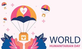 illustration graphic of hands trying to catch cardboard falling from the sky using a parachute, perfect for international day, world humanitarian day, celebrate, greeting card, etc. vector