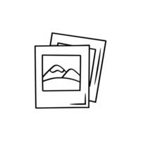 Retro photography of mountain nature outline doodle icon on white background. vector