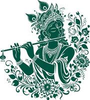 Silhouette Art of Lord Krishna with flute in Divine Serenity vector