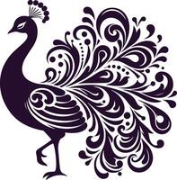 Intricate Black Peacock Feather Silhouette Illustration for Design Projects vector