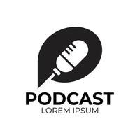 Podcast or Radio Logo design using Microphone and Chat bubble or talk icon. illustration. vector