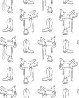Seamless pattern of brown boot and saddle vector