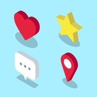 Set of Isometric icons such as heart, star, text message and geo location vector