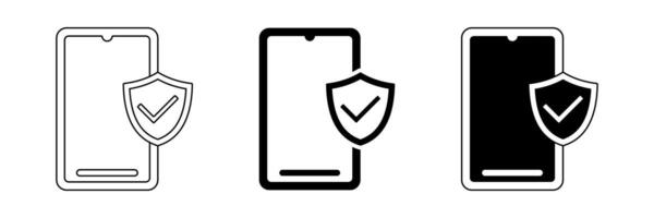 smart phone security shield icon set. modern design isolated on white background vector